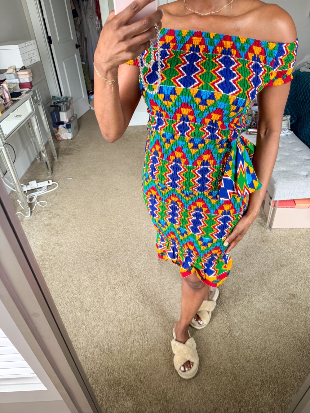 Off-Shoulder African Kente Print Multicolor Patterned Bodycon Summer Dress
